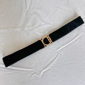 Black Elastic Belt with Gold Buckle